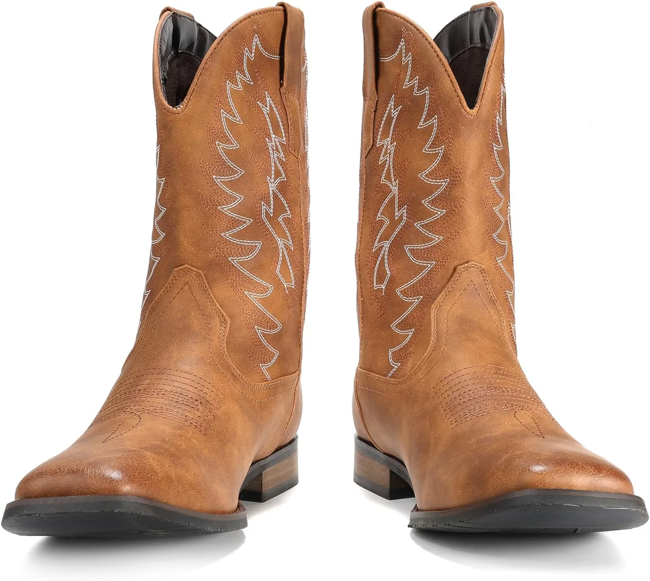 IUV Cowboy Boots For Men Wide Foot Square Toe Western Boots with Classic Embroidered Durable Slip on Boots