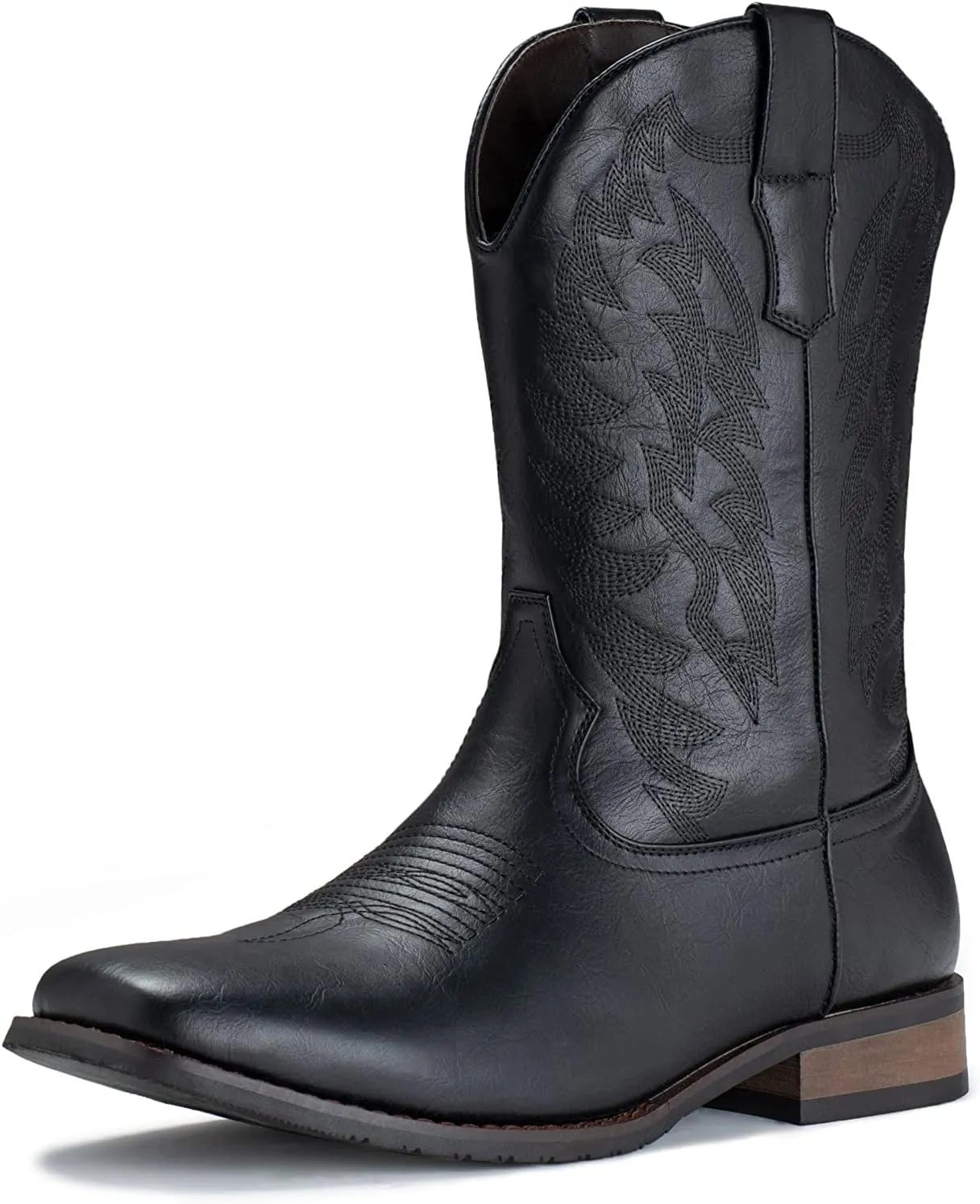 IUV Cowboy Boots For Men Wide Foot Square Toe Western Boots with Classic Embroidered Durable Slip on Boots