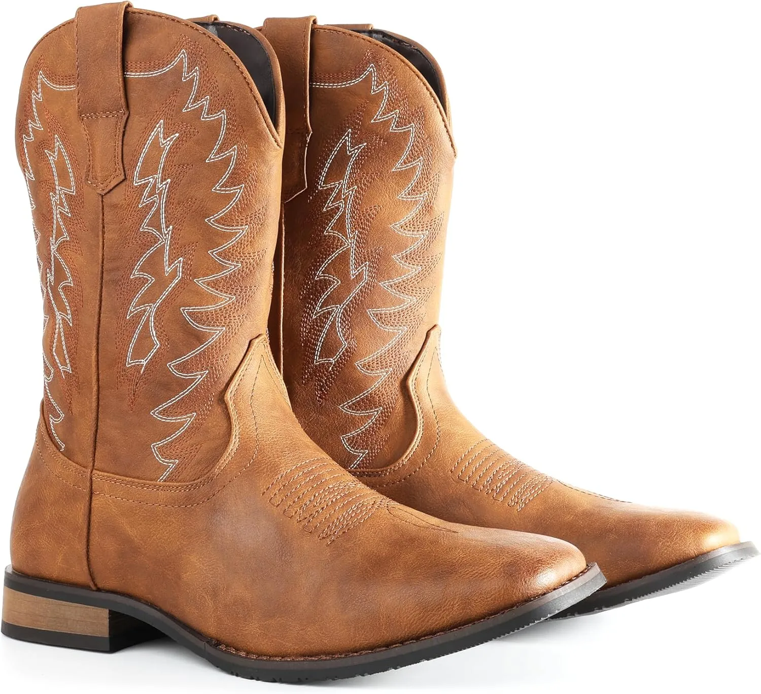 IUV Cowboy Boots For Men Wide Foot Square Toe Western Boots with Classic Embroidered Durable Slip on Boots