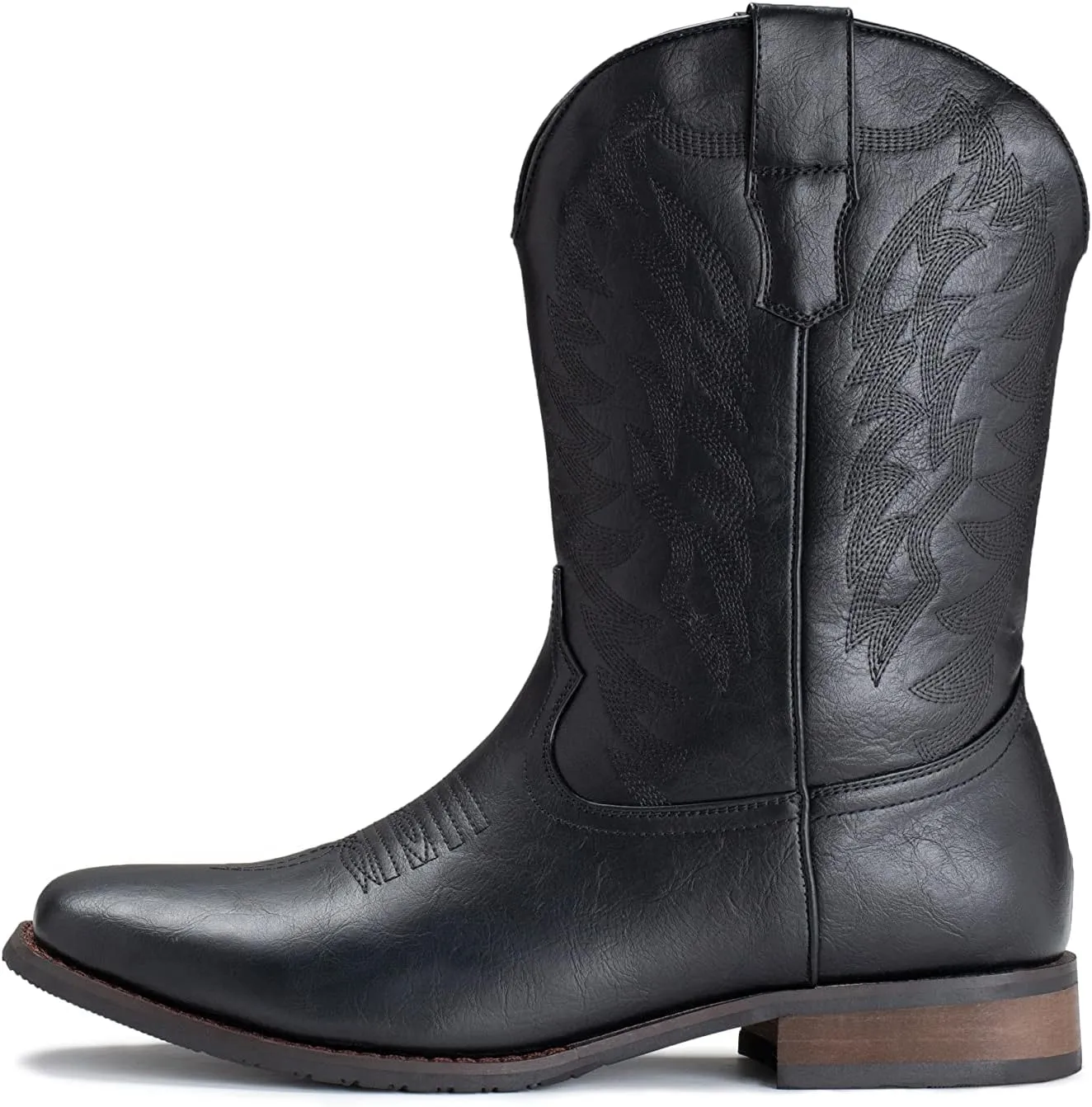 IUV Cowboy Boots For Men Wide Foot Square Toe Western Boots with Classic Embroidered Durable Slip on Boots