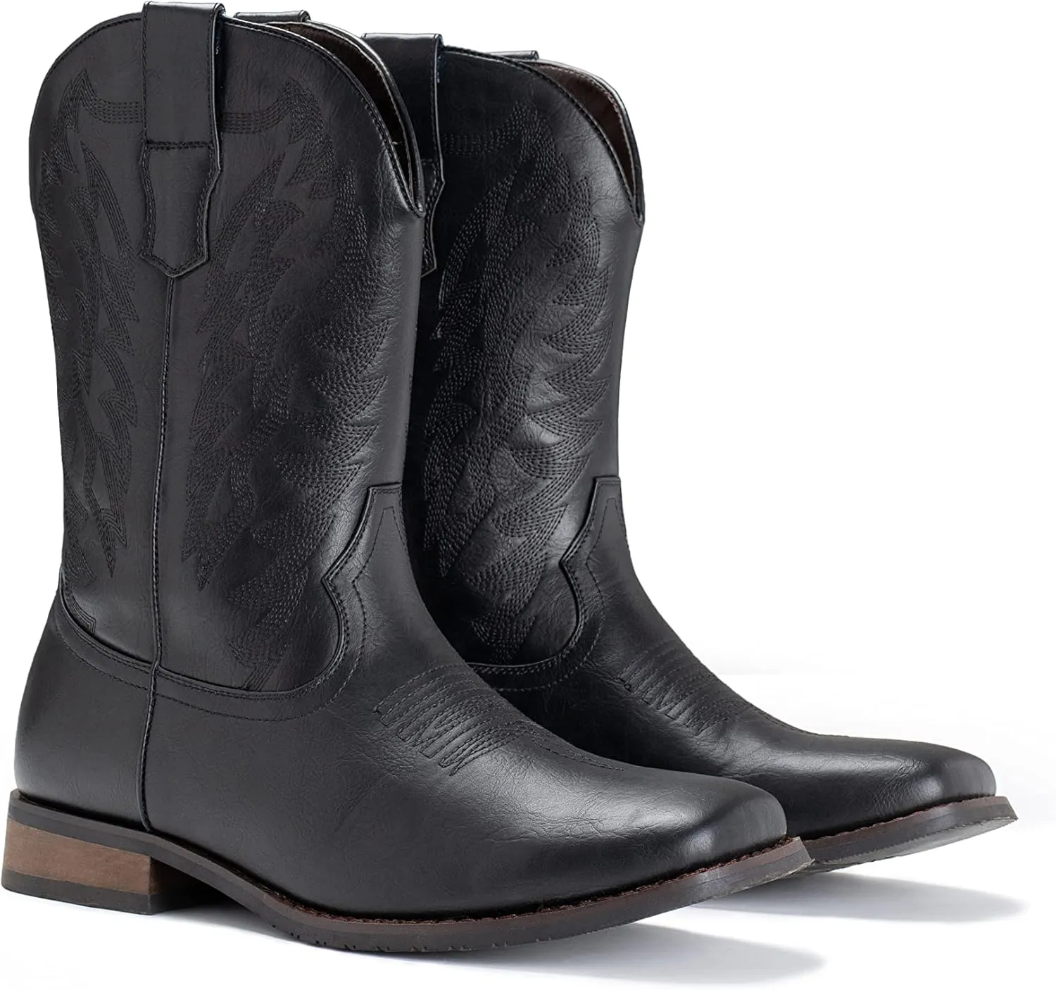 IUV Cowboy Boots For Men Wide Foot Square Toe Western Boots with Classic Embroidered Durable Slip on Boots