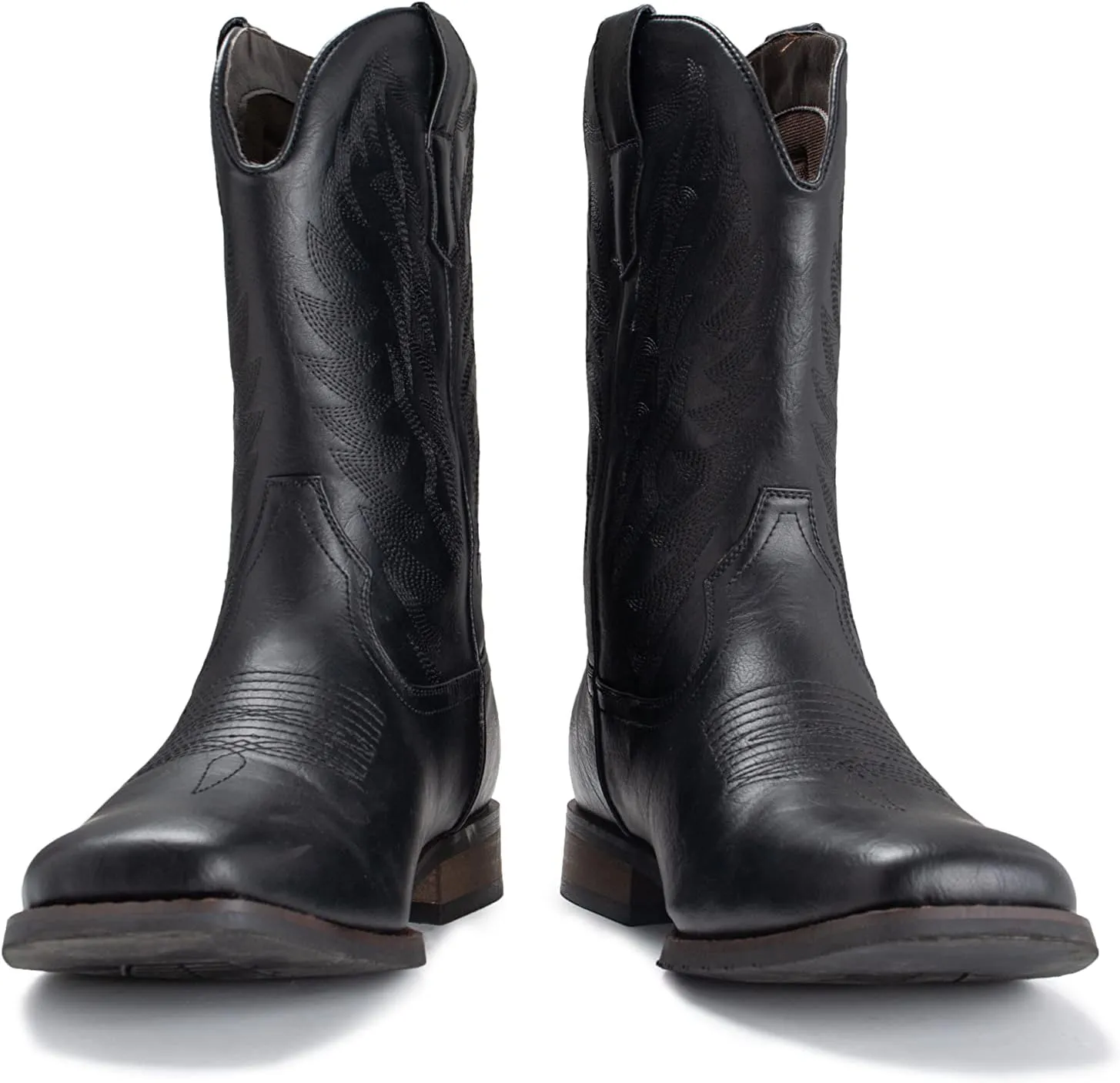 IUV Cowboy Boots For Men Wide Foot Square Toe Western Boots with Classic Embroidered Durable Slip on Boots