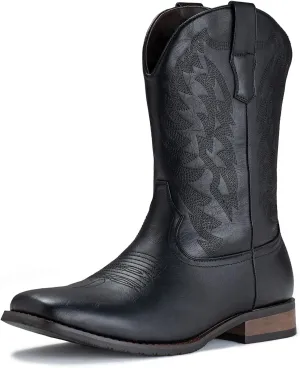 IUV Cowboy Boots For Men Wide Foot Square Toe Western Boots with Classic Embroidered Durable Slip on Boots