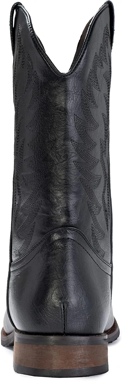 IUV Cowboy Boots For Men Wide Foot Square Toe Western Boots with Classic Embroidered Durable Slip on Boots