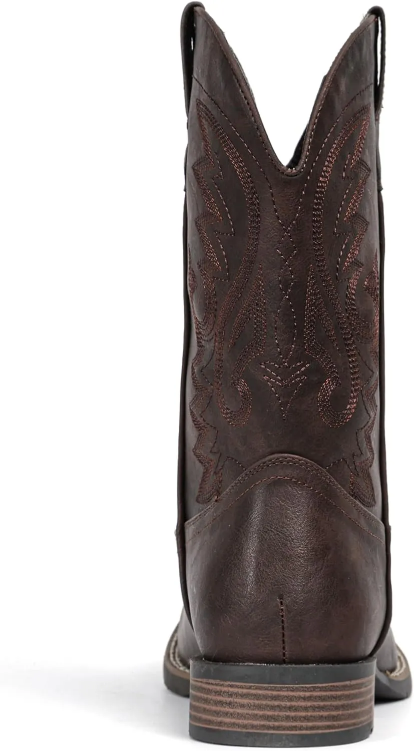IUV Cowboy Boots For Men with Wide Square Toe Western Retro Boot Durable Classic Fashionable Embroidered Pull On Slip Resistant Boots