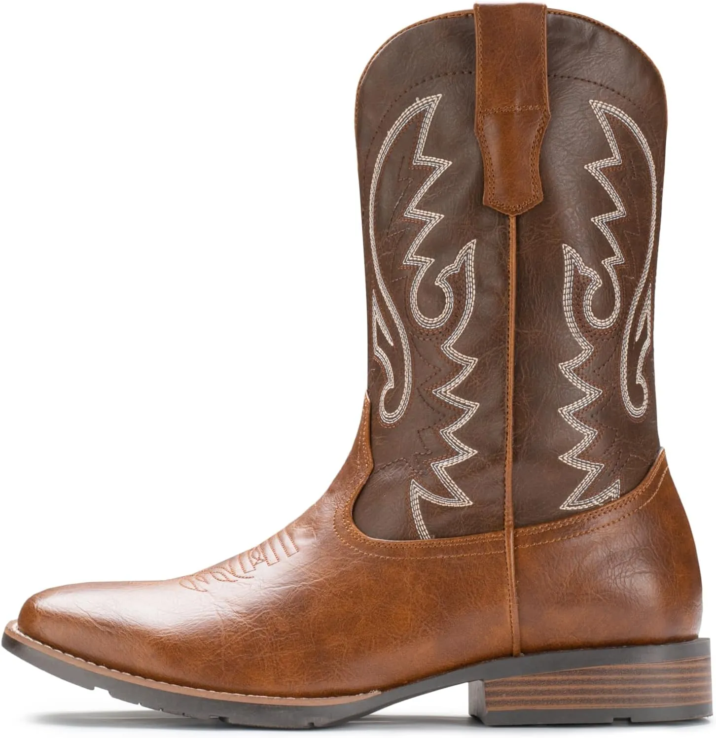 IUV Cowboy Boots For Men with Wide Square Toe Western Retro Boot Durable Classic Fashionable Embroidered Pull On Slip Resistant Boots
