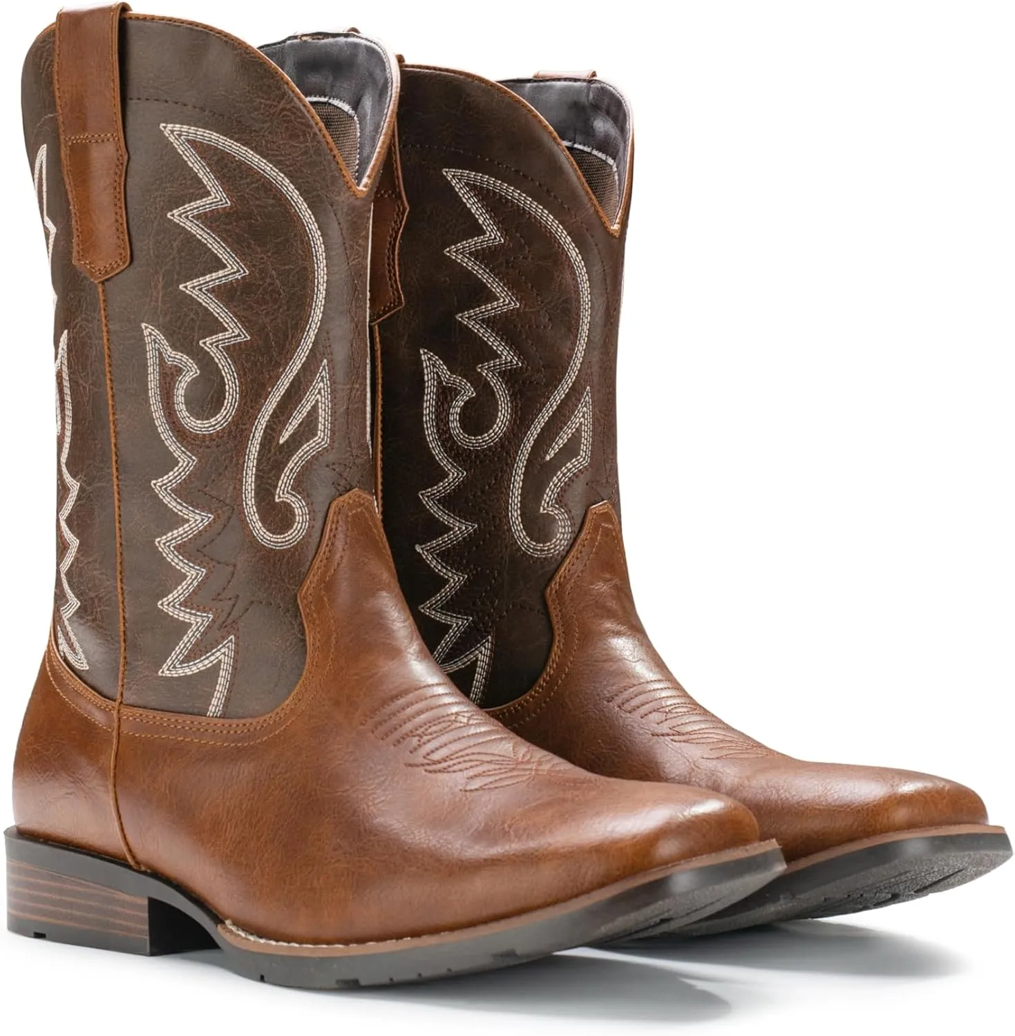 IUV Cowboy Boots For Men with Wide Square Toe Western Retro Boot Durable Classic Fashionable Embroidered Pull On Slip Resistant Boots