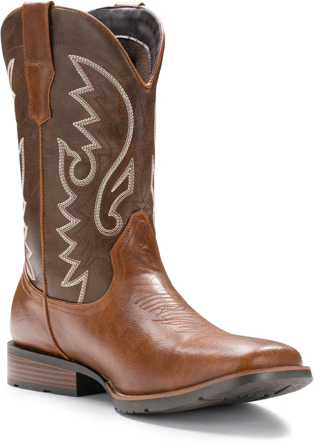 IUV Cowboy Boots For Men with Wide Square Toe Western Retro Boot Durable Classic Fashionable Embroidered Pull On Slip Resistant Boots
