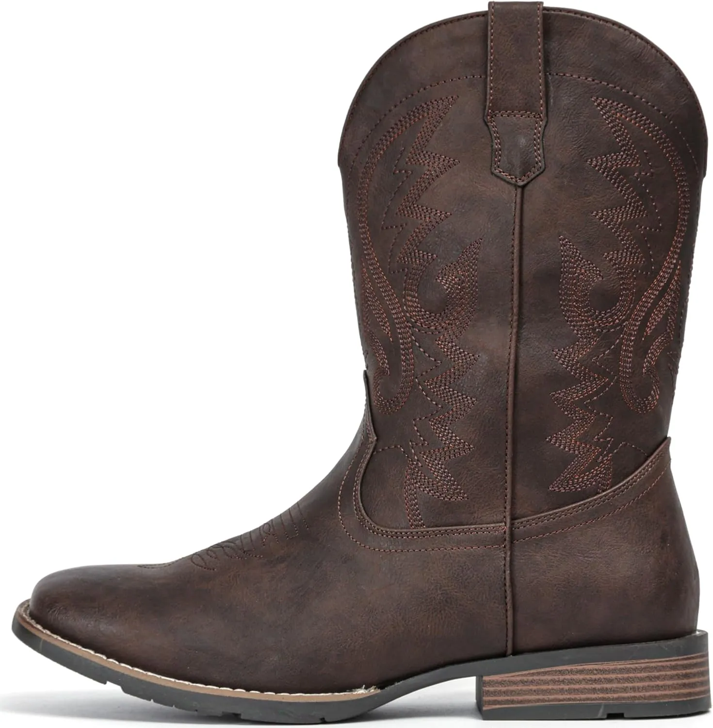 IUV Cowboy Boots For Men with Wide Square Toe Western Retro Boot Durable Classic Fashionable Embroidered Pull On Slip Resistant Boots