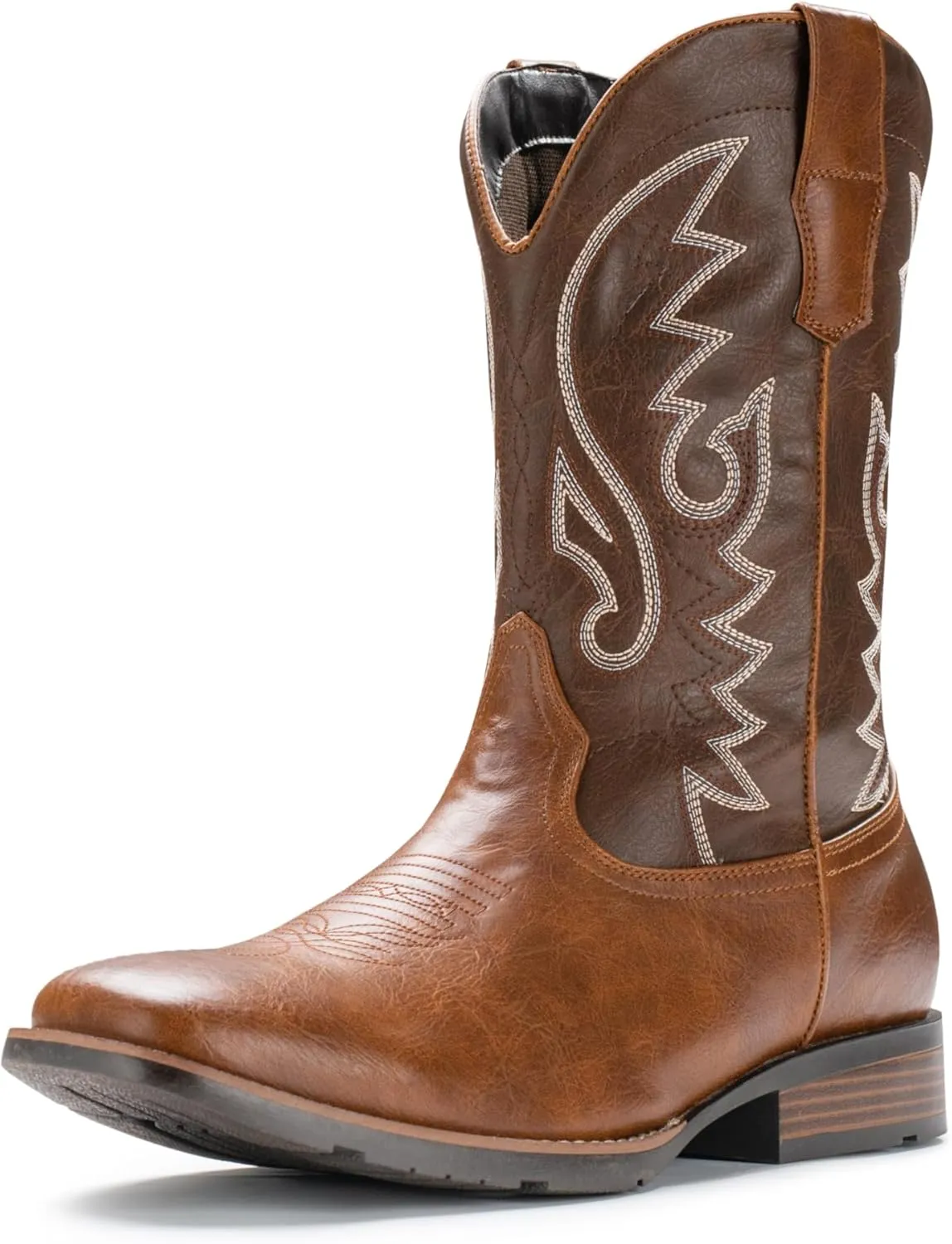 IUV Cowboy Boots For Men with Wide Square Toe Western Retro Boot Durable Classic Fashionable Embroidered Pull On Slip Resistant Boots