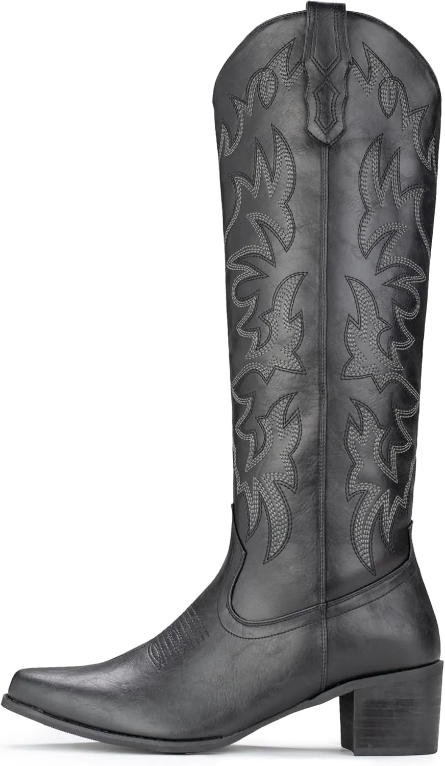 IUV Cowboy Boots For Women Knee High Western Cowgirl Boots Snip Toe Side Zipper Chunky Heel