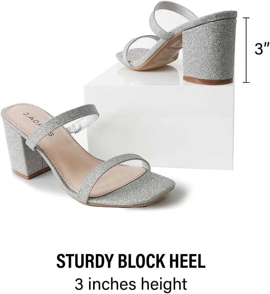 J. Adams Stormi Heeled Sandals Women Dressy Summer Flat Mules- Square Toe Double Band Low Block Heel Sandals - Chunky Sandals for Women - Summer Sandals, Womens Dress Sandals, Women's Heeled Sandals