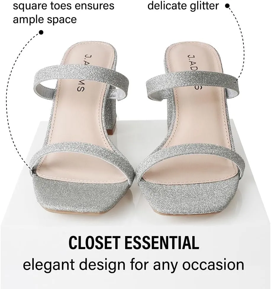 J. Adams Stormi Heeled Sandals Women Dressy Summer Flat Mules- Square Toe Double Band Low Block Heel Sandals - Chunky Sandals for Women - Summer Sandals, Womens Dress Sandals, Women's Heeled Sandals