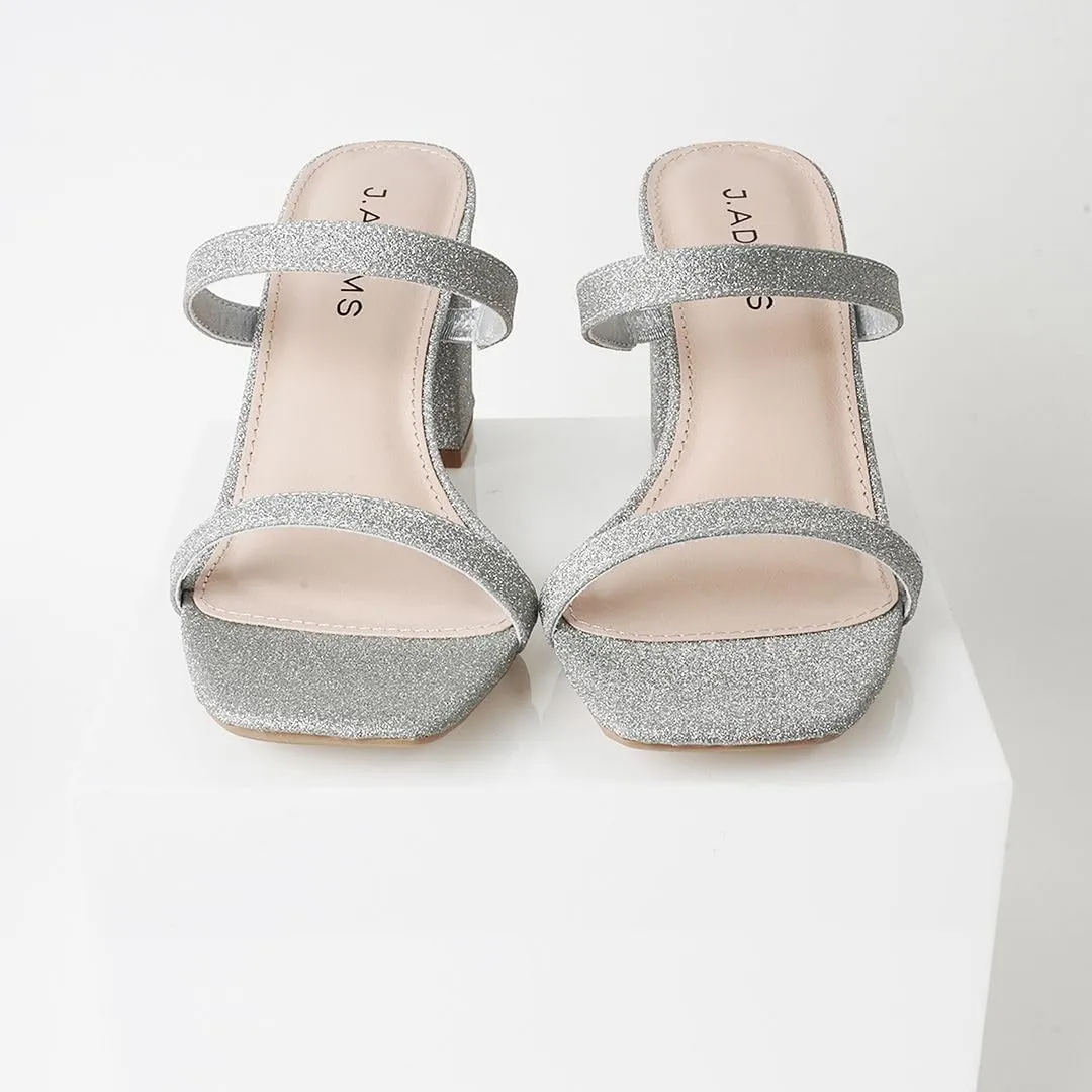 J. Adams Stormi Heeled Sandals Women Dressy Summer Flat Mules- Square Toe Double Band Low Block Heel Sandals - Chunky Sandals for Women - Summer Sandals, Womens Dress Sandals, Women's Heeled Sandals