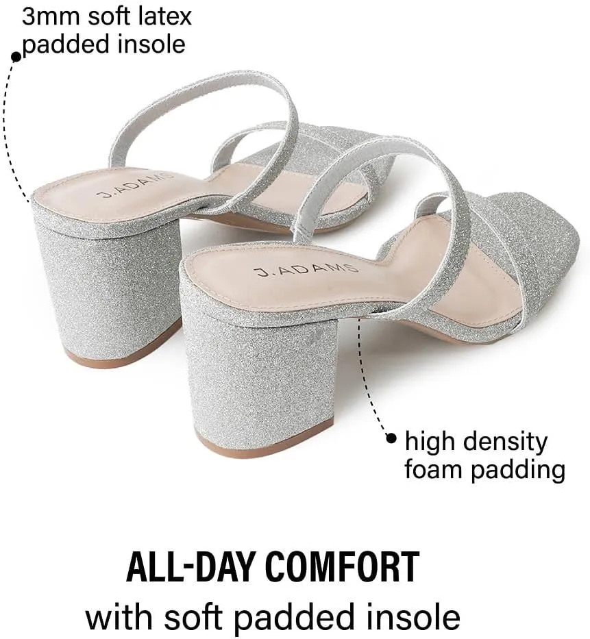 J. Adams Stormi Heeled Sandals Women Dressy Summer Flat Mules- Square Toe Double Band Low Block Heel Sandals - Chunky Sandals for Women - Summer Sandals, Womens Dress Sandals, Women's Heeled Sandals