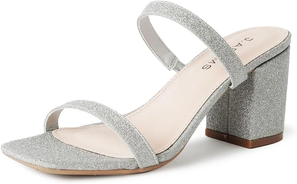 J. Adams Stormi Heeled Sandals Women Dressy Summer Flat Mules- Square Toe Double Band Low Block Heel Sandals - Chunky Sandals for Women - Summer Sandals, Womens Dress Sandals, Women's Heeled Sandals