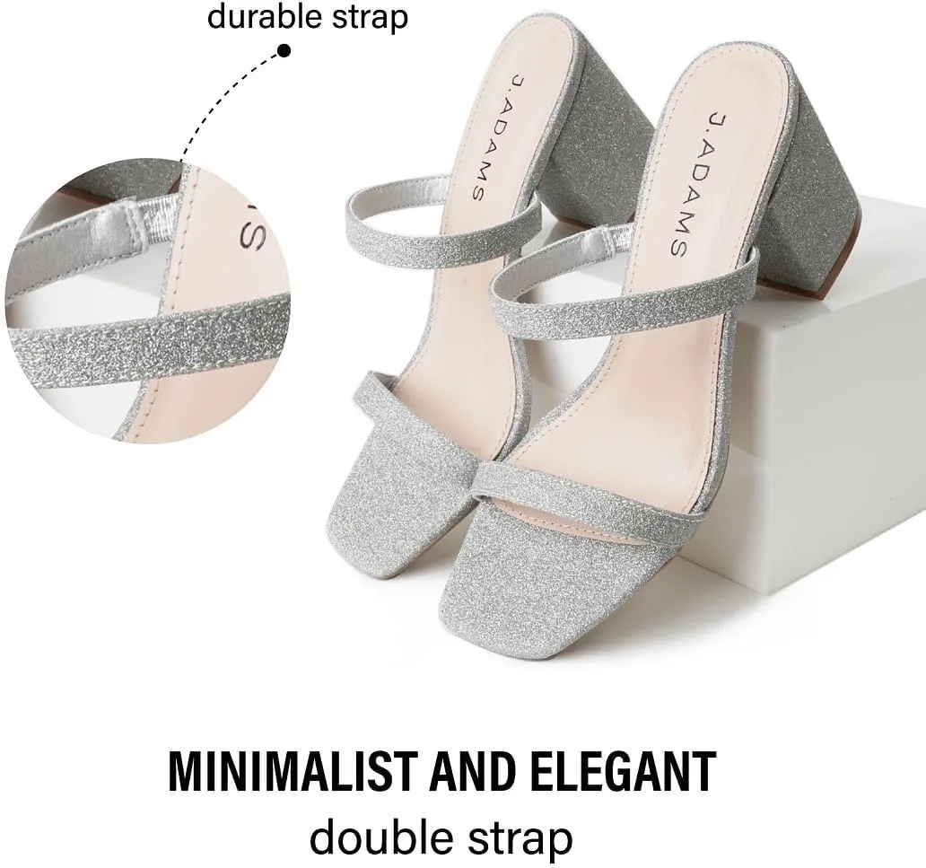 J. Adams Stormi Heeled Sandals Women Dressy Summer Flat Mules- Square Toe Double Band Low Block Heel Sandals - Chunky Sandals for Women - Summer Sandals, Womens Dress Sandals, Women's Heeled Sandals