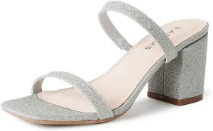 J. Adams Stormi Heeled Sandals Women Dressy Summer Flat Mules- Square Toe Double Band Low Block Heel Sandals - Chunky Sandals for Women - Summer Sandals, Womens Dress Sandals, Women's Heeled Sandals