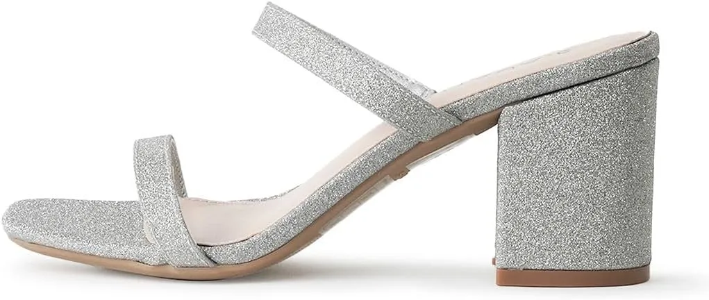 J. Adams Stormi Heeled Sandals Women Dressy Summer Flat Mules- Square Toe Double Band Low Block Heel Sandals - Chunky Sandals for Women - Summer Sandals, Womens Dress Sandals, Women's Heeled Sandals