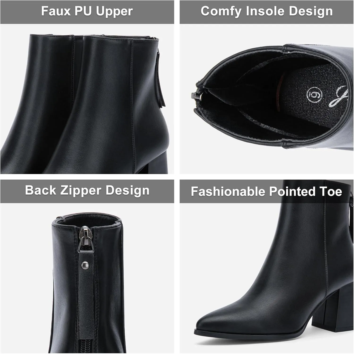 Jeossy Women's Chunky Heeled Ankle Boots, Pointed Toe Stacked Block Heel Booties