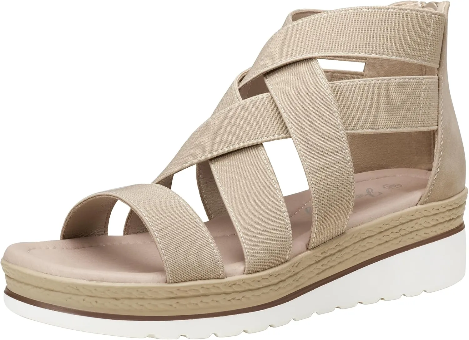 Jeossy Women's Platform Wedge Sandals White Pu Strappy Summer 866 Sandals Dressy with Zipper