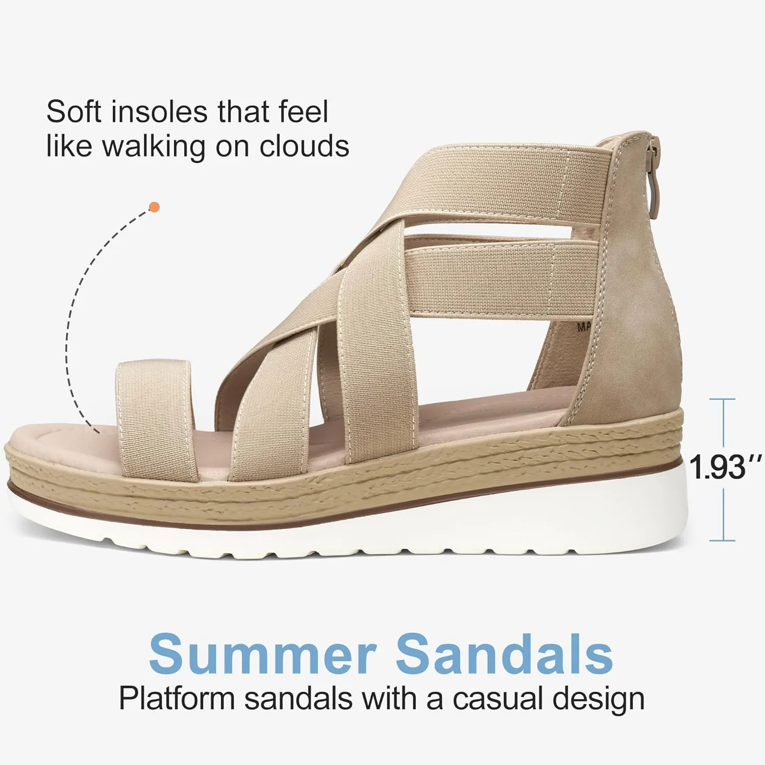 Jeossy Women's Platform Wedge Sandals White Pu Strappy Summer 866 Sandals Dressy with Zipper