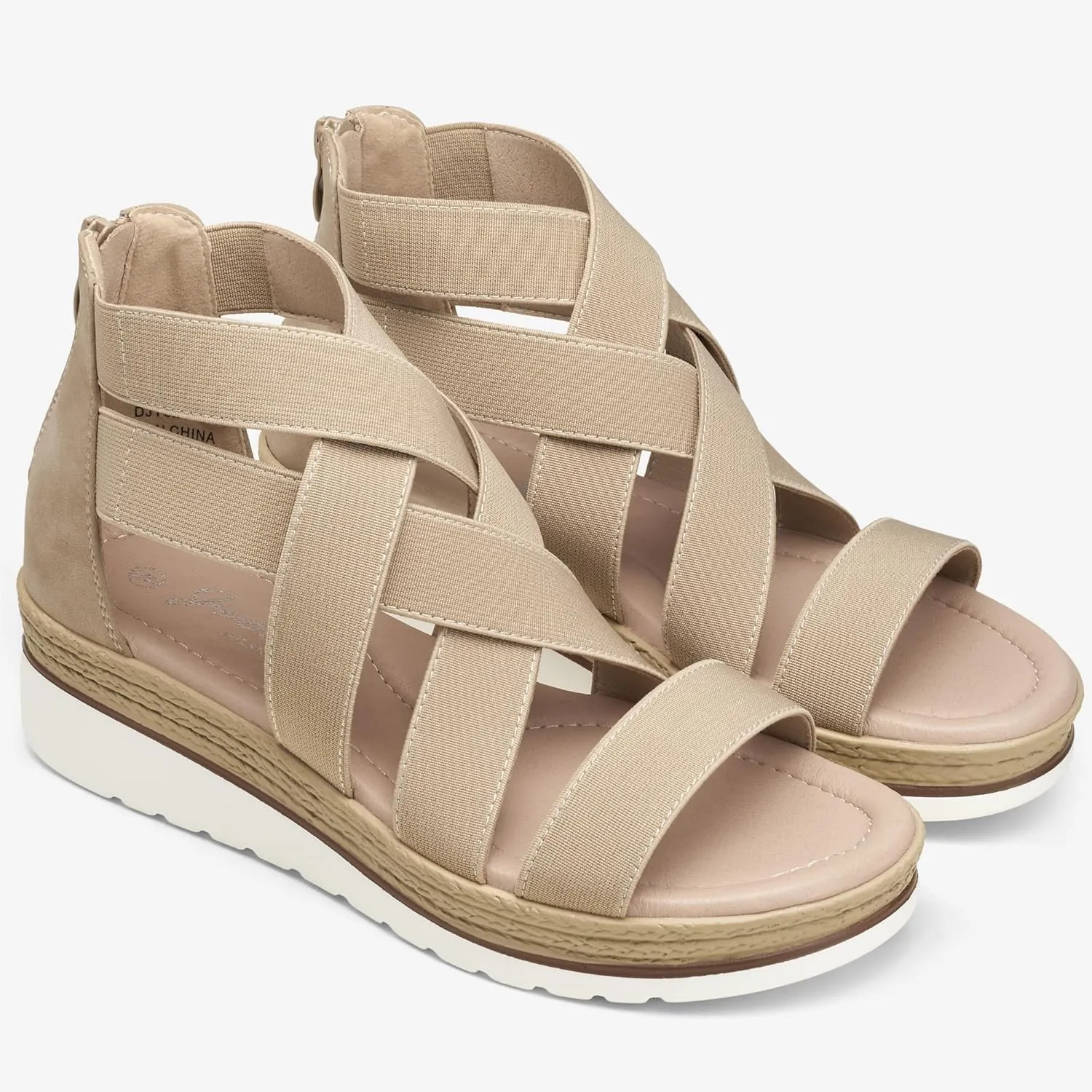 Jeossy Women's Platform Wedge Sandals White Pu Strappy Summer 866 Sandals Dressy with Zipper