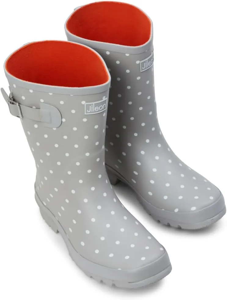 Jileon Mid Calf Rain Boots - Specially Designed For Wide Feet, Ankles or Calves - Half Height Waterproof Durable Wide Calf Rain Boots