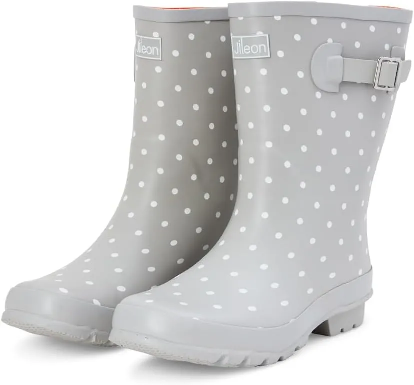 Jileon Mid Calf Rain Boots - Specially Designed For Wide Feet, Ankles or Calves - Half Height Waterproof Durable Wide Calf Rain Boots