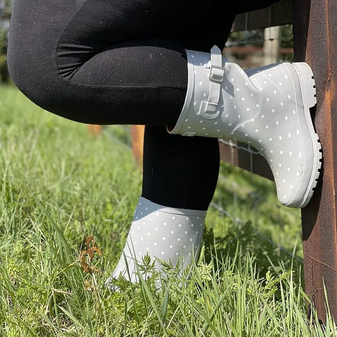 Jileon Mid Calf Rain Boots - Specially Designed For Wide Feet, Ankles or Calves - Half Height Waterproof Durable Wide Calf Rain Boots