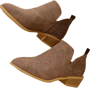 JITUUE Ankle Boots for women Casual Cut Out Slip On Low Heel Short Chunky Stacked Heel Perforated Side V Cut Western Booties Cutout Shoes