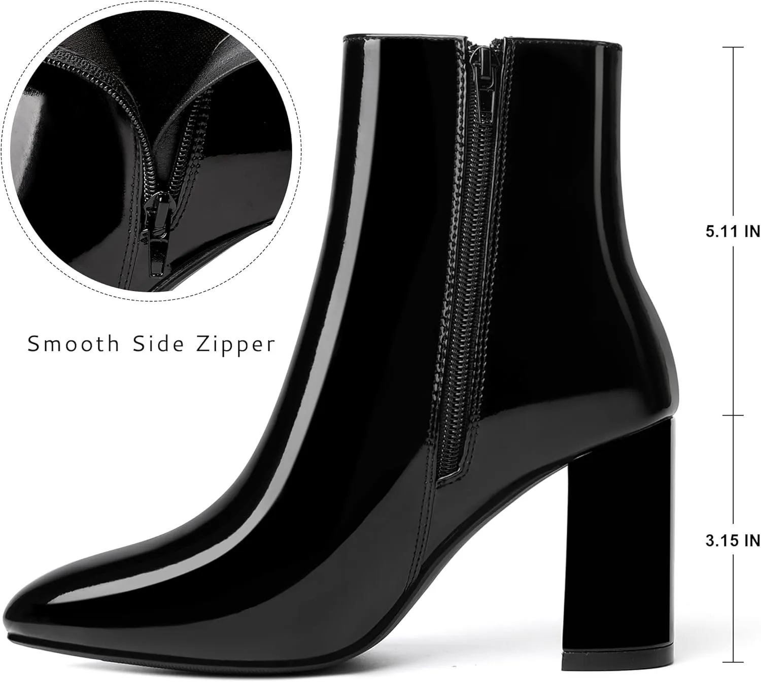 Jiu du Ankle Boots for Women Chunky Heel GoGo Boots Pointed Toe Side Zipper Dressy Go Go Short Booties
