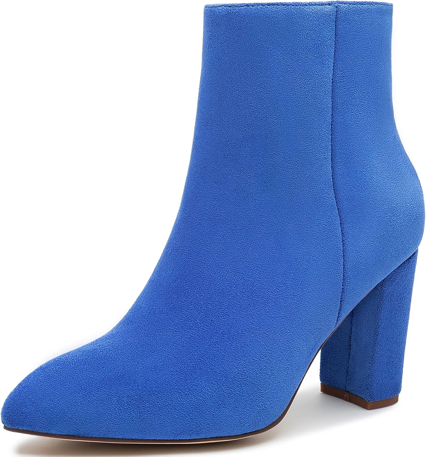 Jiu du Ankle Boots for Women Chunky Heel GoGo Boots Pointed Toe Side Zipper Dressy Go Go Short Booties