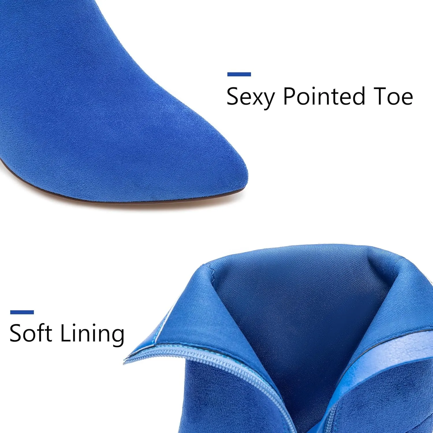 Jiu du Ankle Boots for Women Chunky Heel GoGo Boots Pointed Toe Side Zipper Dressy Go Go Short Booties