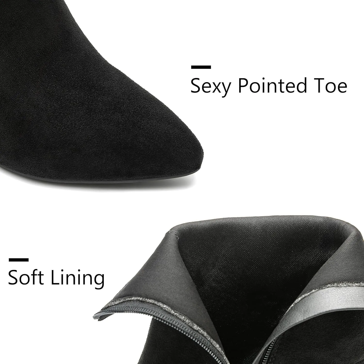 Jiu du Ankle Boots for Women Chunky Heel GoGo Boots Pointed Toe Side Zipper Dressy Go Go Short Booties