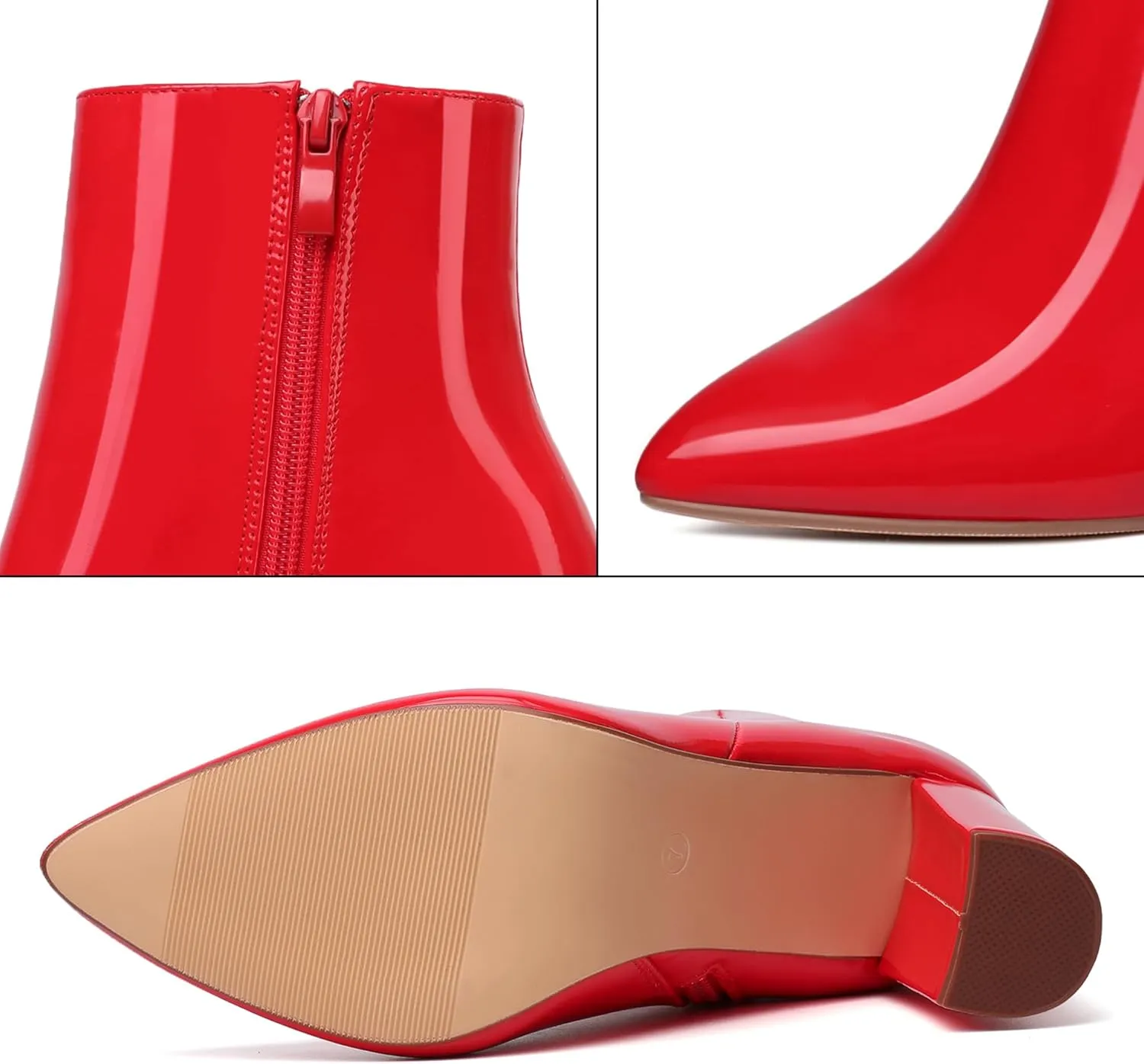 Jiu du Ankle Boots for Women Chunky Heel GoGo Boots Pointed Toe Side Zipper Dressy Go Go Short Booties