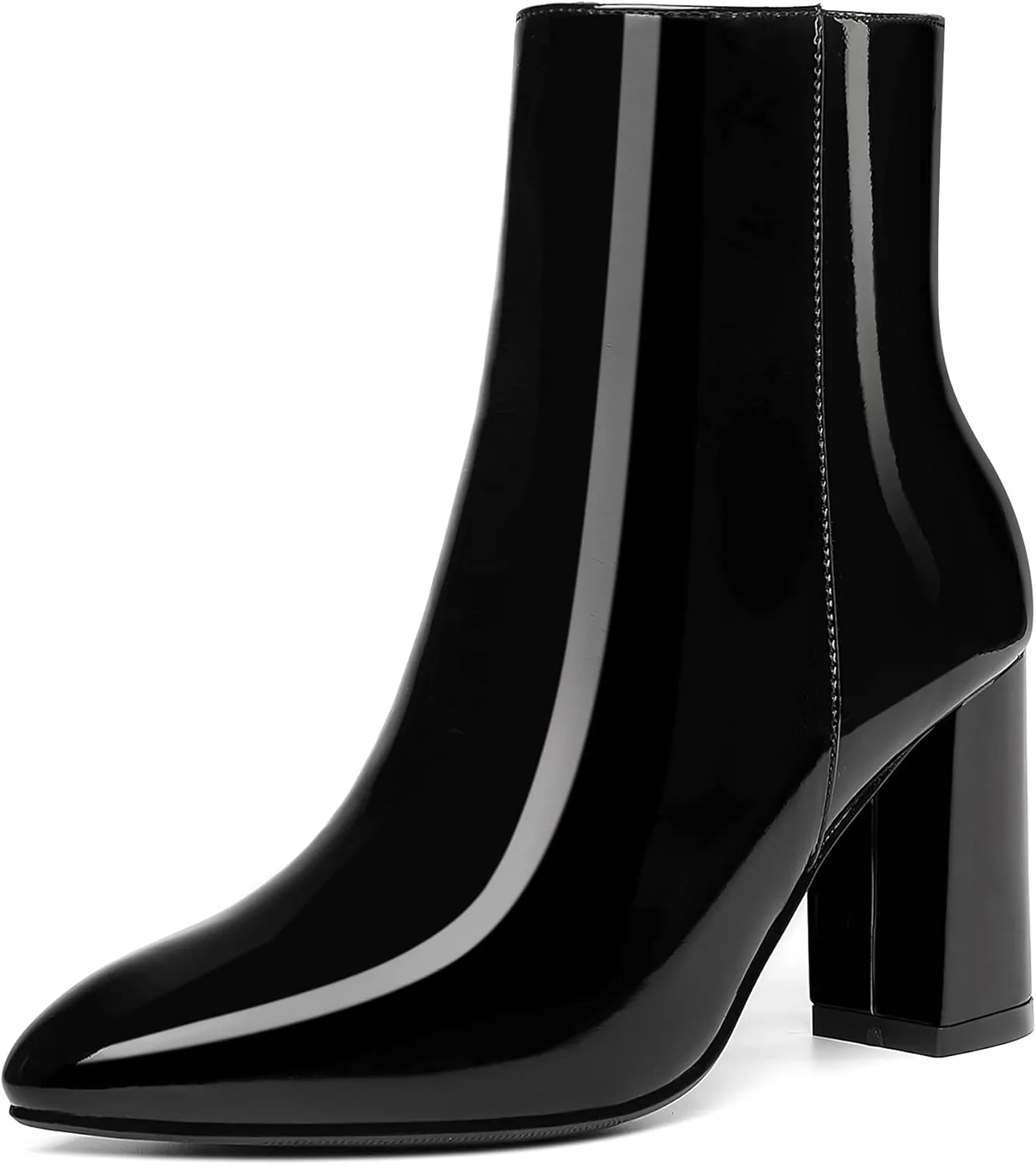 Jiu du Ankle Boots for Women Chunky Heel GoGo Boots Pointed Toe Side Zipper Dressy Go Go Short Booties