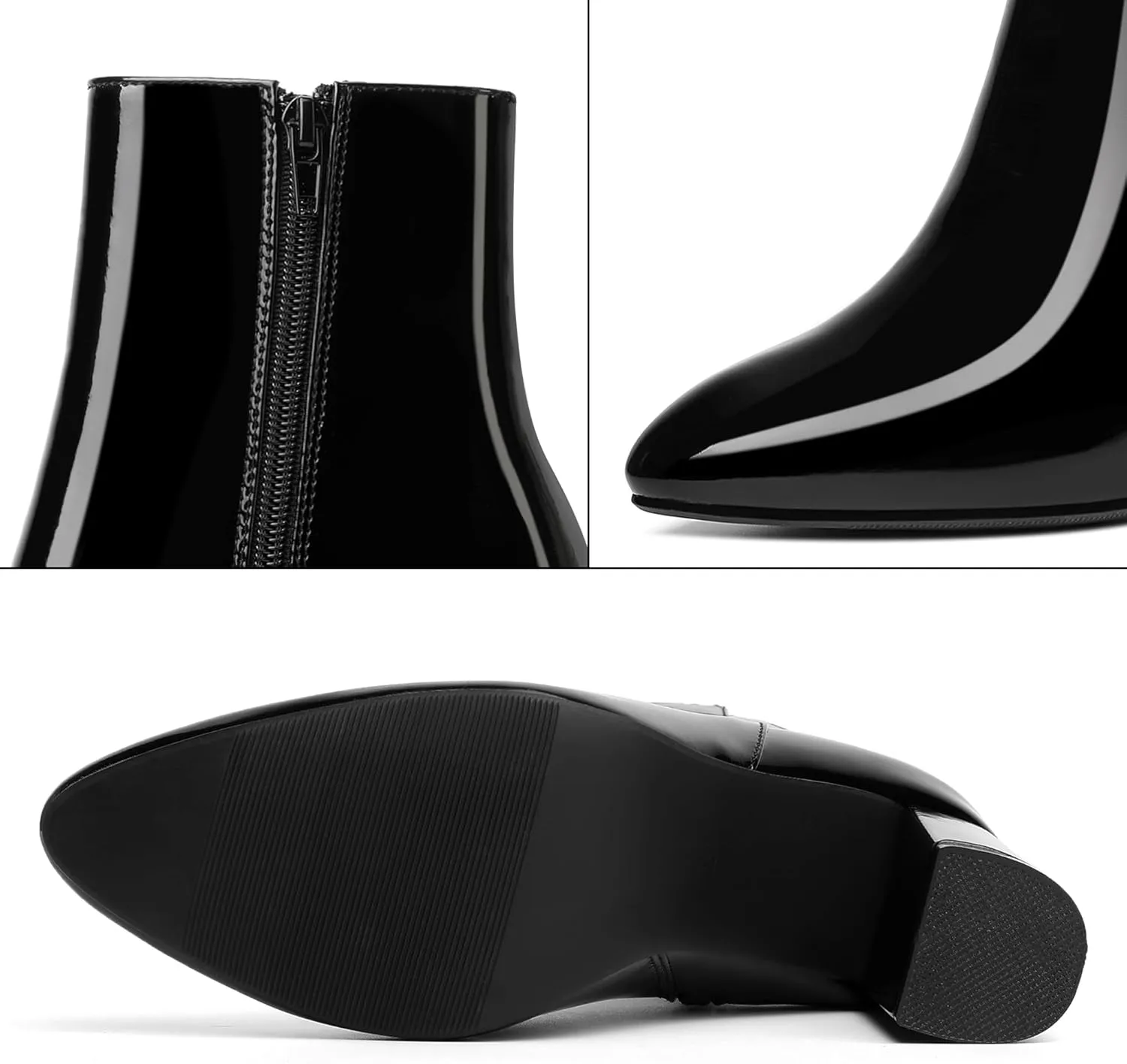 Jiu du Ankle Boots for Women Chunky Heel GoGo Boots Pointed Toe Side Zipper Dressy Go Go Short Booties