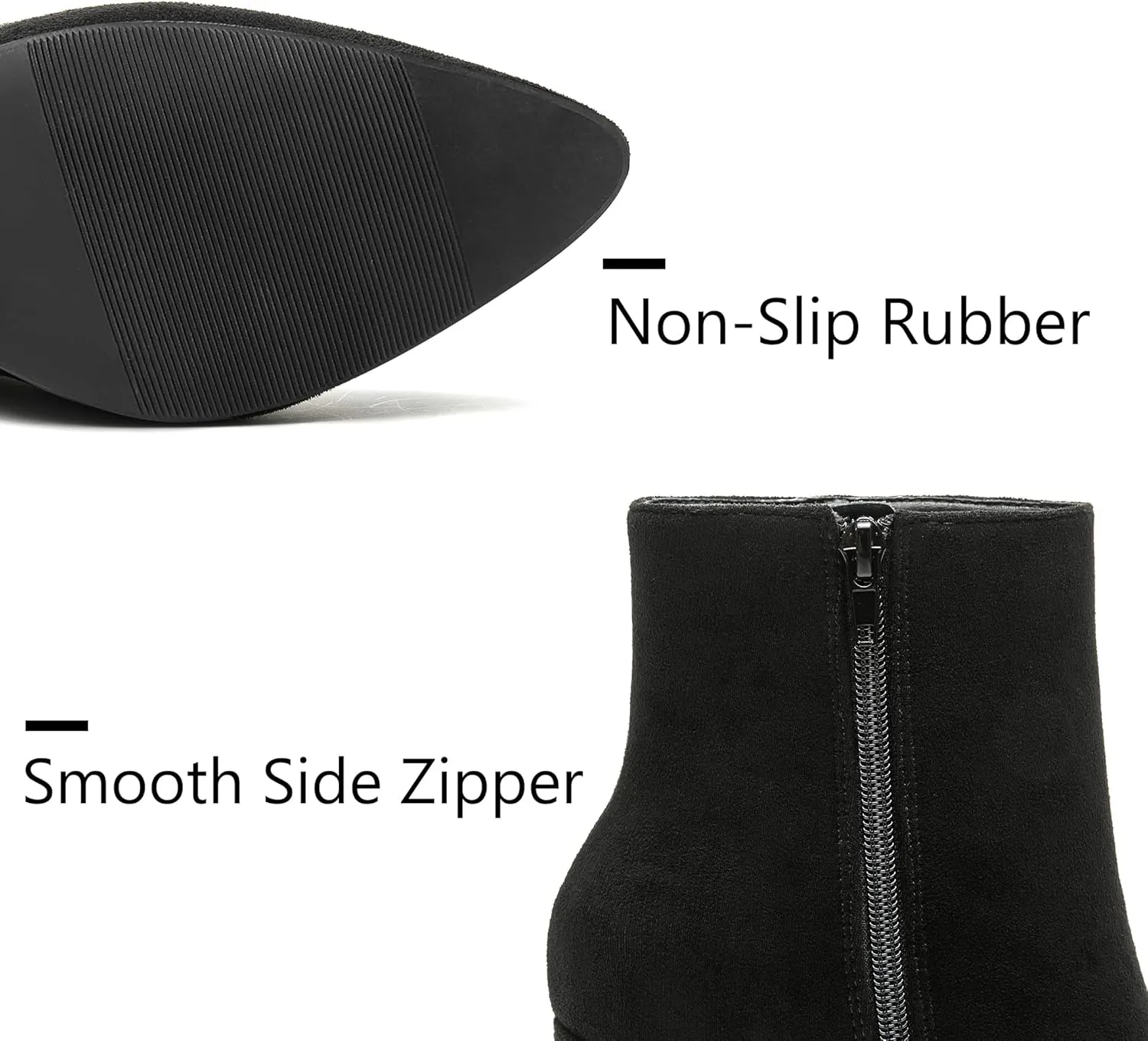 Jiu du Ankle Boots for Women Chunky Heel GoGo Boots Pointed Toe Side Zipper Dressy Go Go Short Booties