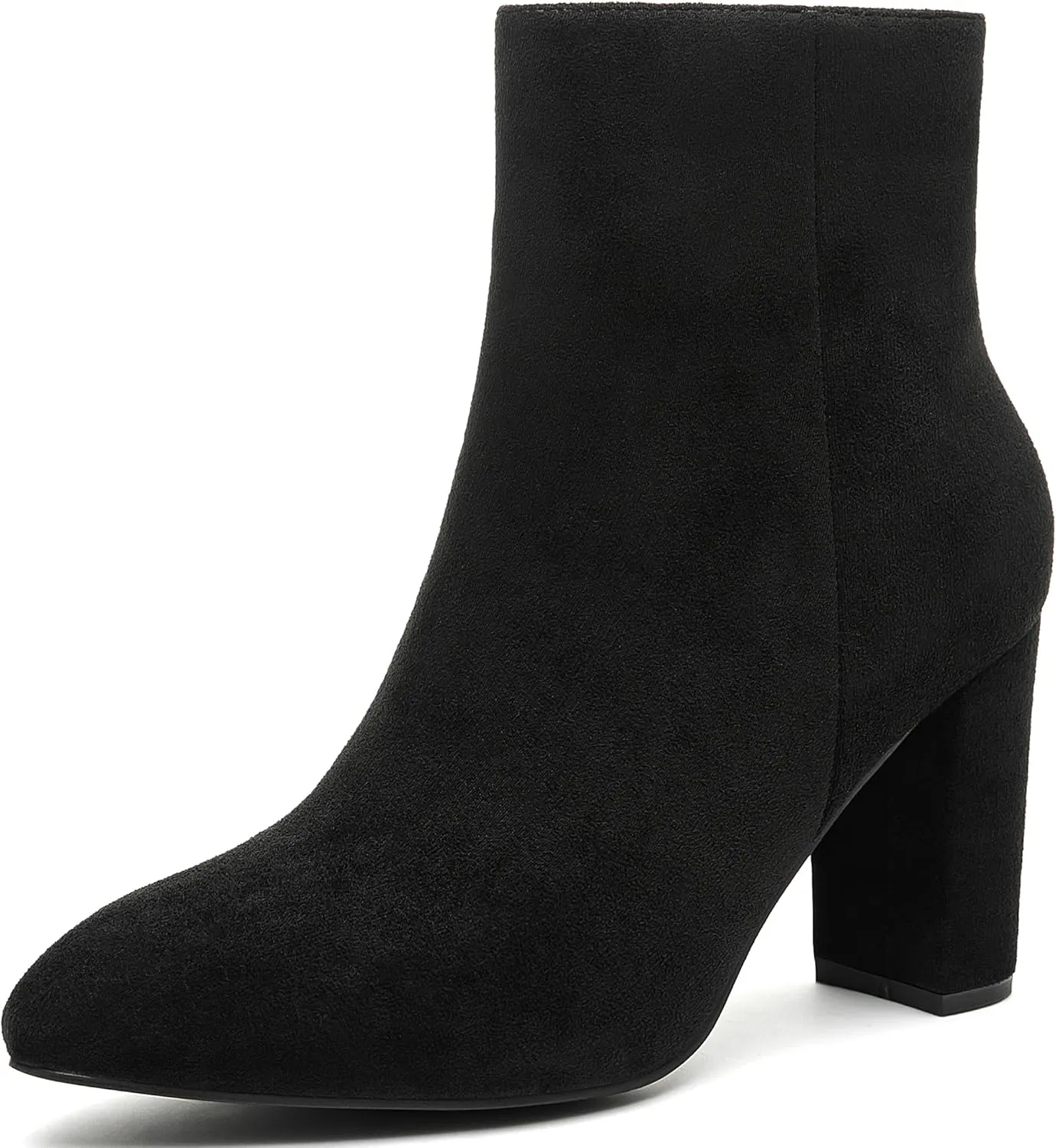 Jiu du Ankle Boots for Women Chunky Heel GoGo Boots Pointed Toe Side Zipper Dressy Go Go Short Booties