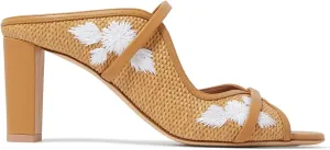 JORISTIMO Women's Raffia Sandals Open Round Toe Woven Leather Mules Cross-Strap Chunky Heel Sandal