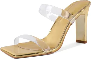 Joseywade Chunky Heels For Women Two Strap High Heel 3.5" Heeled Sandals Open Toe Mules Shoes