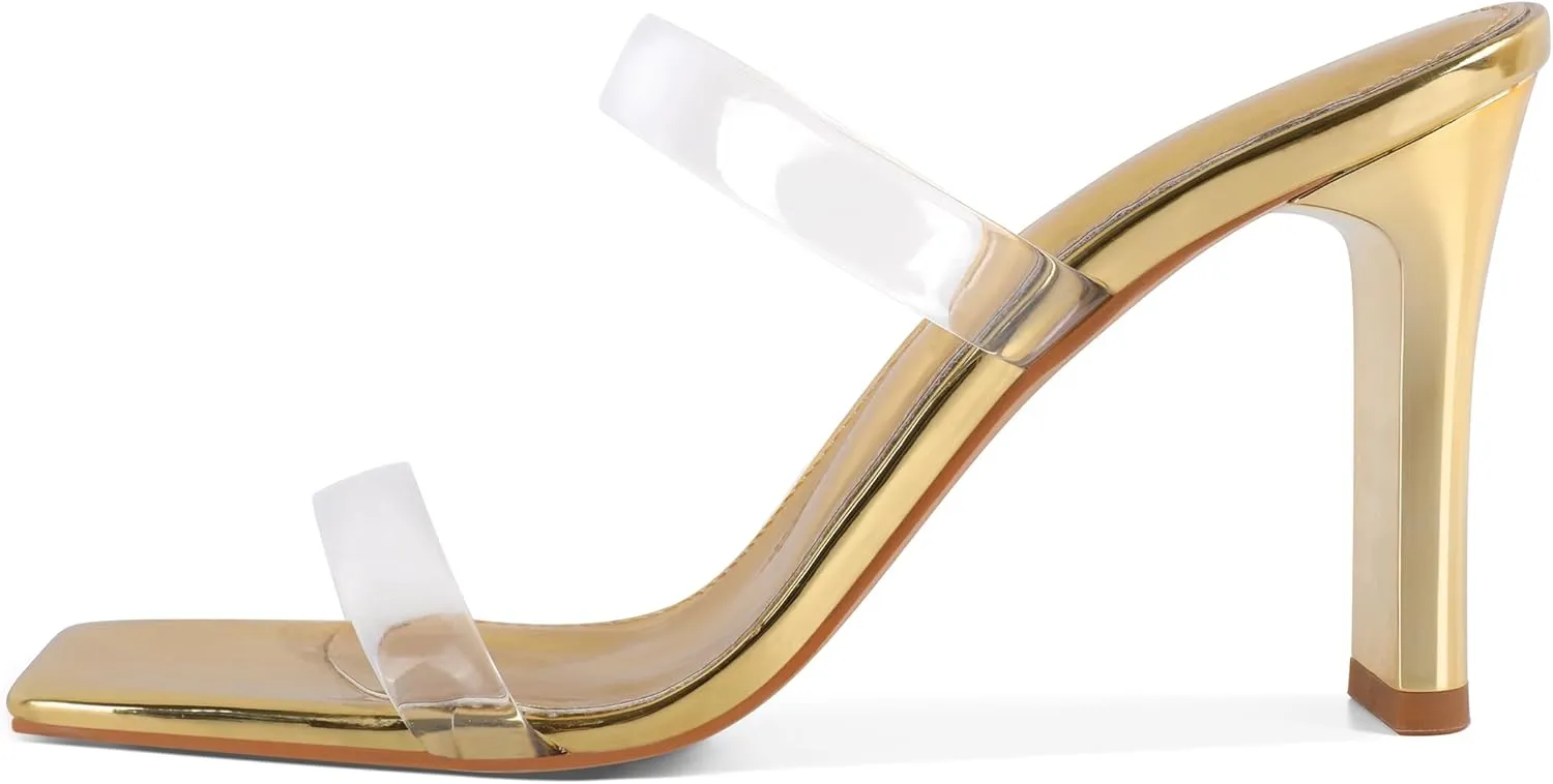 Joseywade Chunky Heels For Women Two Strap High Heel 3.5" Heeled Sandals Open Toe Mules Shoes