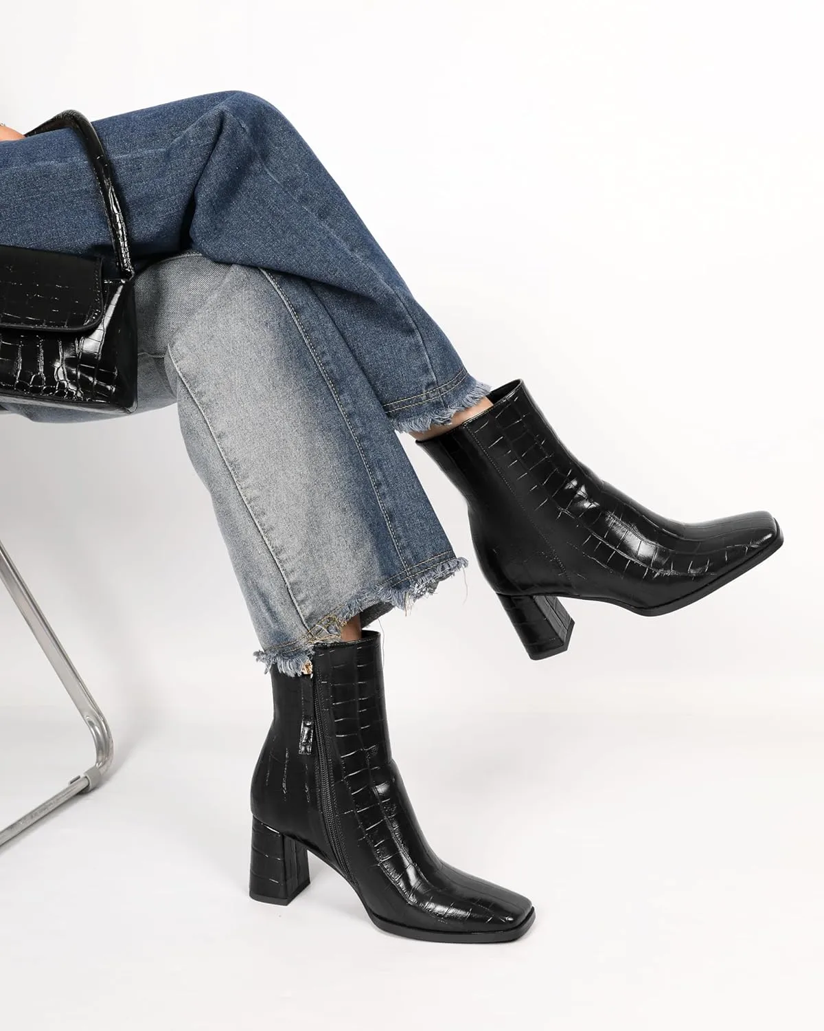 Joseywade Womens Ankle Boots Chunky Heel Boots Ankle Booties Square Toe 3 Inch Side Zip Boots Fall Shoes US Size 5-13