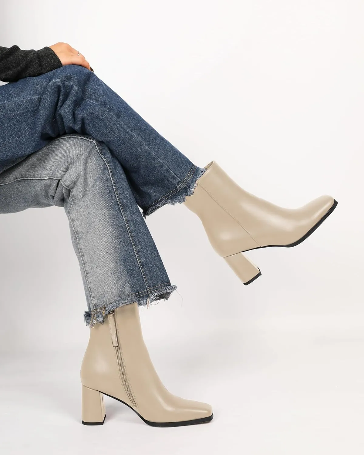 Joseywade Womens Ankle Boots Chunky Heel Boots Ankle Booties Square Toe 3 Inch Side Zip Boots Fall Shoes US Size 5-13