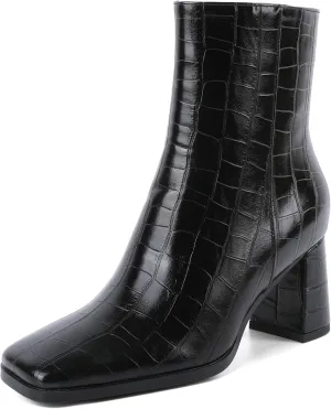 Joseywade Womens Ankle Boots Chunky Heel Boots Ankle Booties Square Toe 3 Inch Side Zip Boots Fall Shoes US Size 5-13