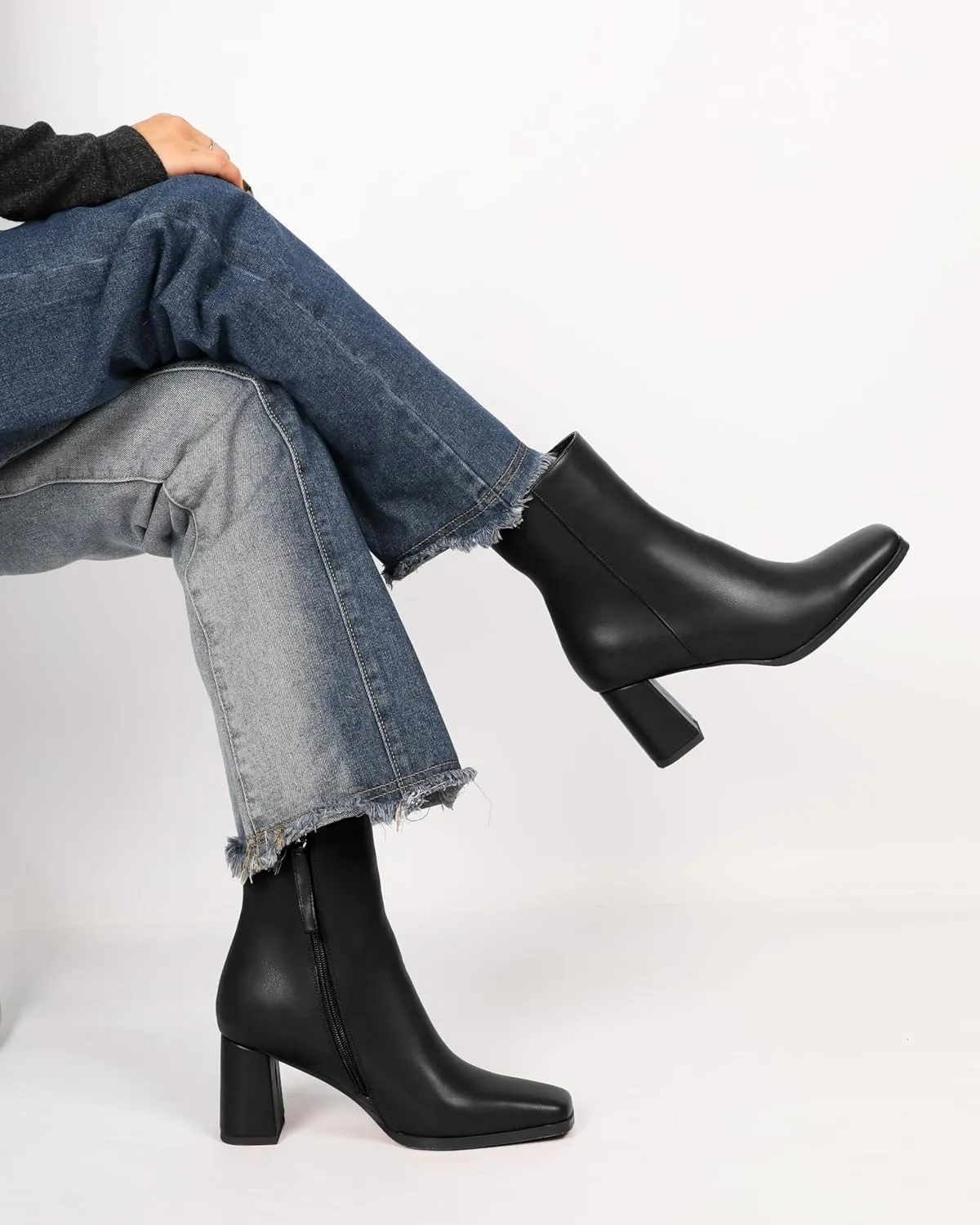 Joseywade Womens Ankle Boots Chunky Heel Boots Ankle Booties Square Toe 3 Inch Side Zip Boots Fall Shoes US Size 5-13