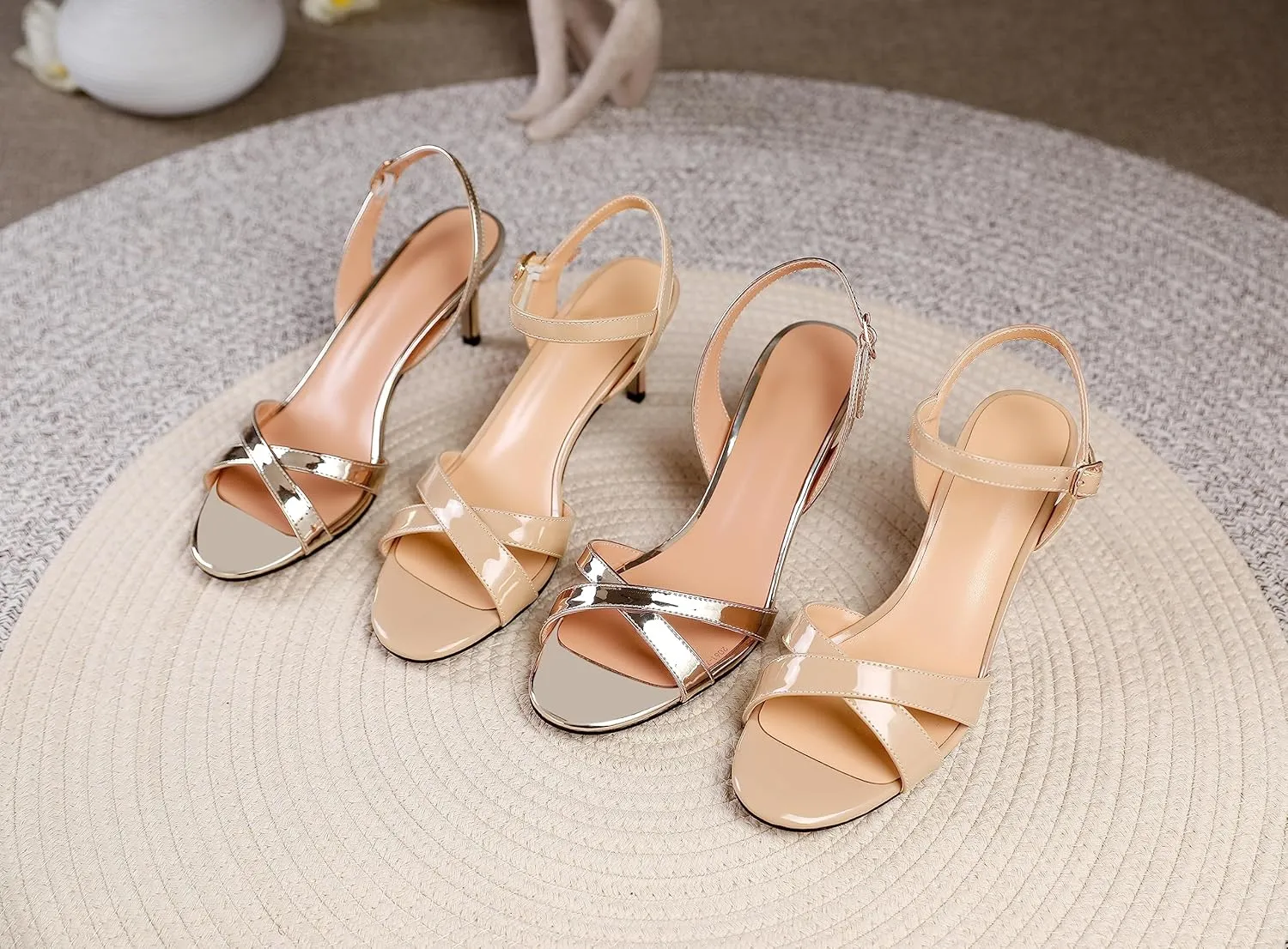 Joseywade Women's Heeled Sandals Strappy Low Kitten Heels Crisscross Open Round Toe Heels 2.5'' Adjustable Ankle Strap Shoes