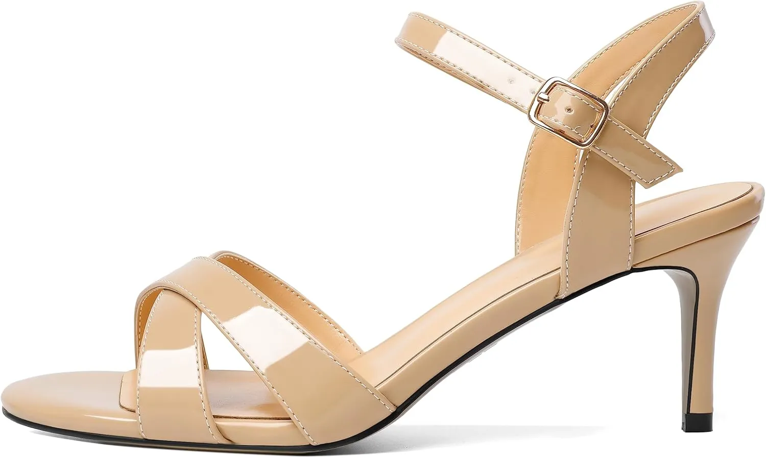 Joseywade Women's Heeled Sandals Strappy Low Kitten Heels Crisscross Open Round Toe Heels 2.5'' Adjustable Ankle Strap Shoes