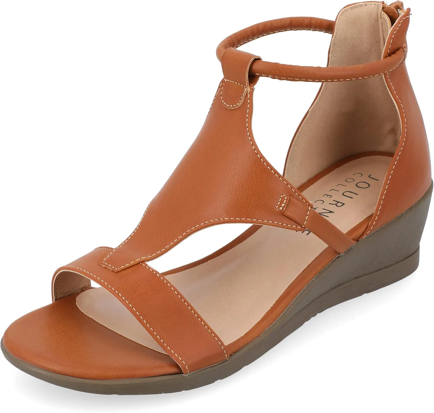 Journee Collection Womens Trayle Back Heel Zip Wedge Sandals - Tan, Shoe Width: Medium